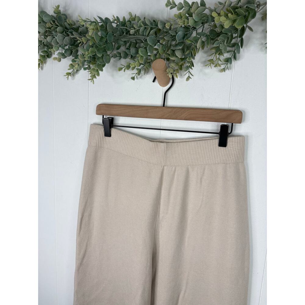 Sioni Cream Soft Knit Pull On Wide Leg Sweatpants Large Minimalist Loungewear - Picture 3 of 8